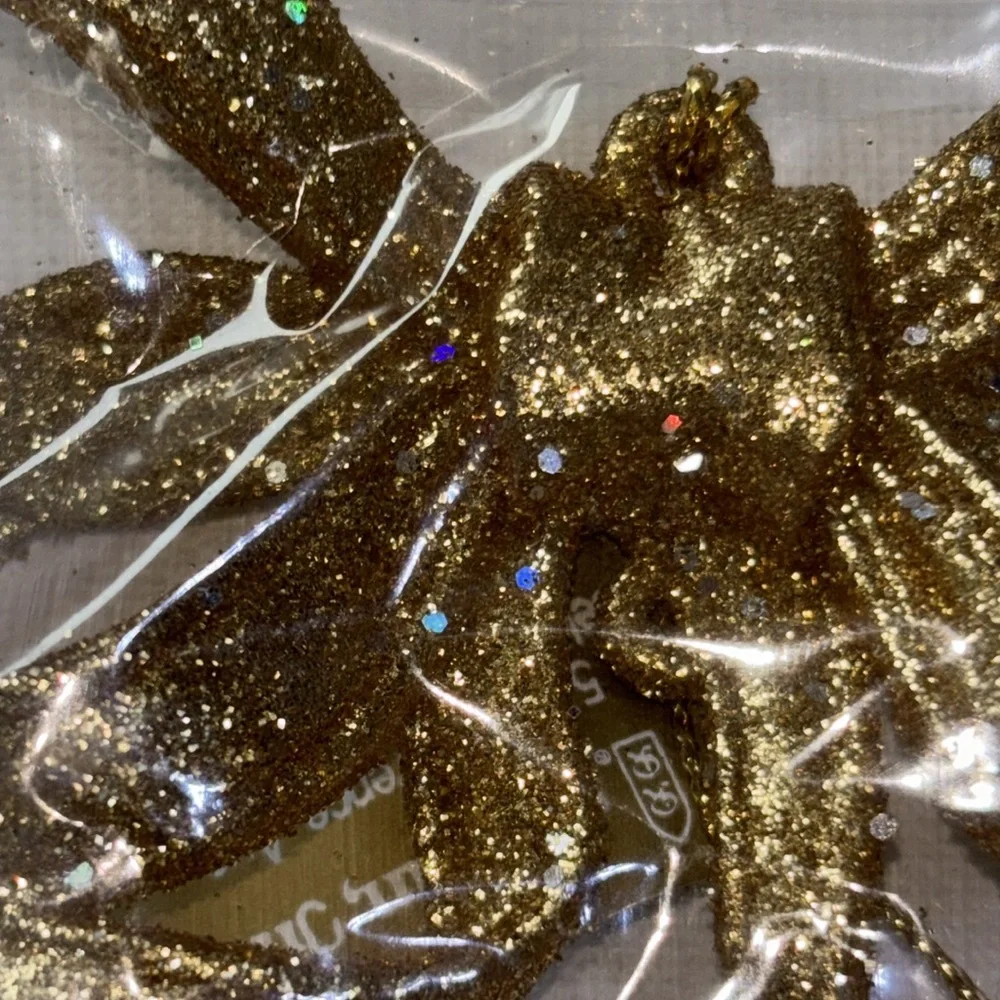 Gold Ribbon Ornament Roman Inc Gold Ornament 9 NEW GOLD GLITTER BOW ORNAMENTS